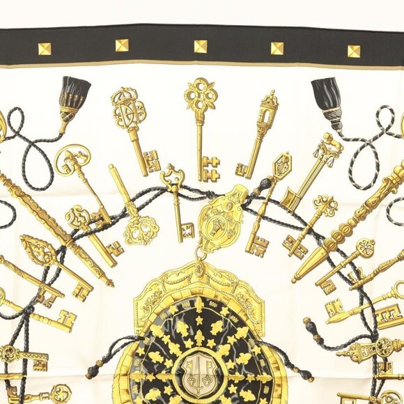 HERMES Carre 90 Scarf ""LES CLES THE KEYS RARE"" Silk White Auth - Picture 16 of 16